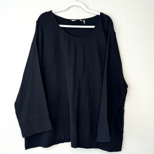 Soft Surroundings Size 3X Black Casual Cotton Gauze Shirt Top Blouse Long Sleeve